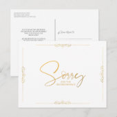 Gebeurtenisannulering of uitstel Gold SORRY Aankondigingskaart (Voorkant / Achterkant)