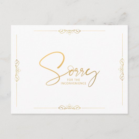 Gebeurtenisannulering of uitstel Gold SORRY Aankondigingskaart (Voorkant)