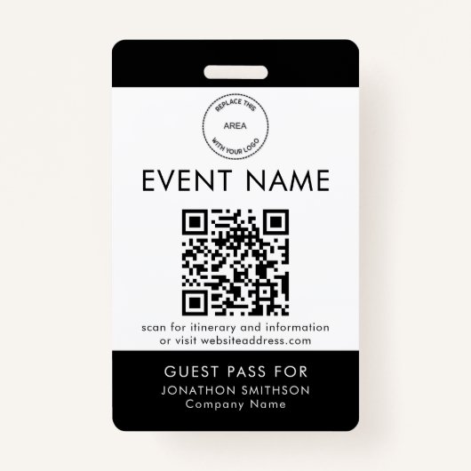 Gebeurteniscode QR-code gastnaam om het even welk  Badge (Voorkant)