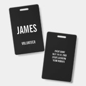 Gebeurtenisgegevens moderne zwarte vrijwilliger badge (Voor- en achterkant)