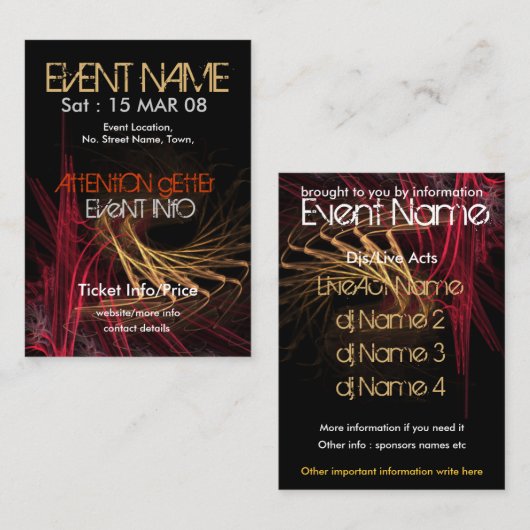 GEBEURTENISPARTIJ miniFLYER #003 Visitekaartje (Voorkant / Achterkant)