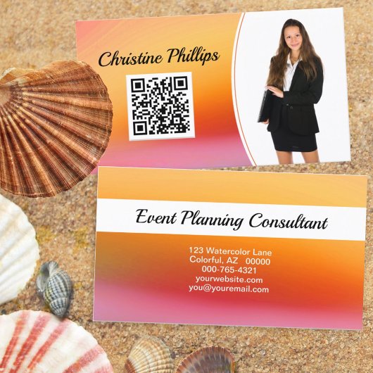 Gebeurtenisplanner Oranje Waterverf Aangepaste fot Visitekaartje