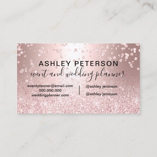 Gebeurtenisplanner roos goud glitter metallic conf visitekaartje (Achterkant)