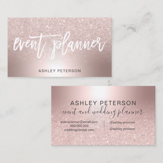 Gebeurtenisplanner Roos goud glitter ombre metalli Visitekaartje (Voorkant / Achterkant)