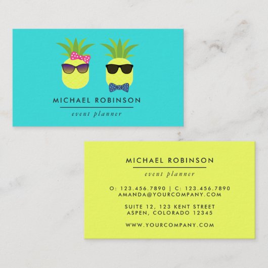 Gebeurtenisplanner voor ananassen van turquoise en visitekaartje (Voorkant / Achterkant)