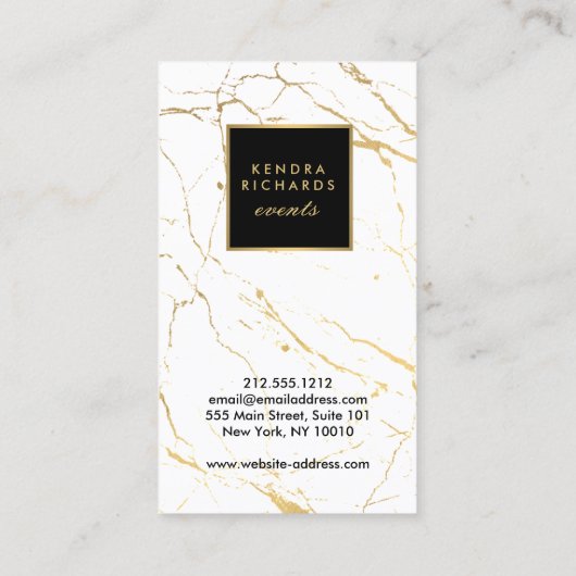 Gebeurtenisplanner voor wit en goud marmer visitekaartje (Achterkant)