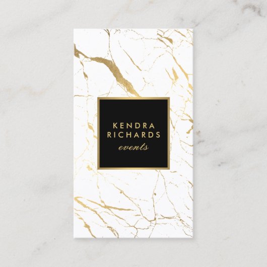 Gebeurtenisplanner voor wit en goud marmer visitekaartje (Voorkant)