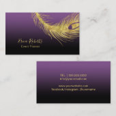 Gebeurtenisplanning Elegant Gold Peacock Feather P Visitekaartje (Voorkant / Achterkant)