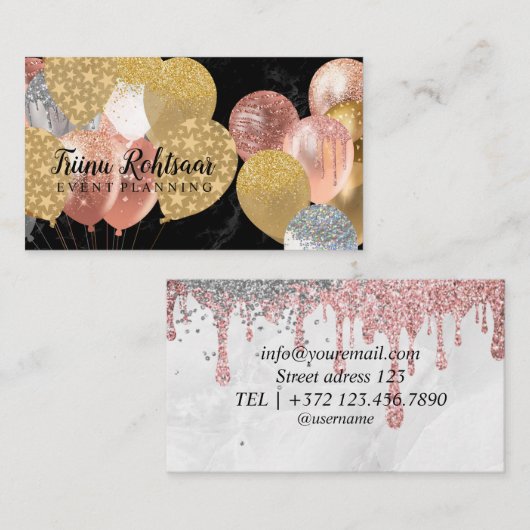 Gebeurtenisplanning Glitter Sparking Roos Business Visitekaartje (Voorkant / Achterkant)