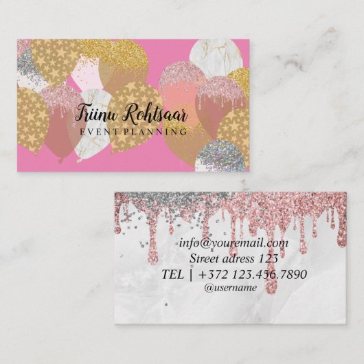 Gebeurtenisplanning Glitter Sparking Roos Business Visitekaartje (Voorkant / Achterkant)