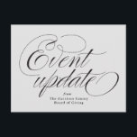 Gebeurtenisupdate grijs briefkaart<br><div class="desc">Moet je je gebeurtenis annuleren of uitstellen vanwege een ongelukkige omstandigheid? Rampen zoals pandemieën, zwaar weer, ziekte, dood kunnen een enorme klap toebrengen aan een grote dag. Stuur een bericht naar vrienden, familie en medestanders van dit eenvoudige en smaakvolle briefkaart. De rug omvat een groot blok van douanetekst met voorgestelde...</div>