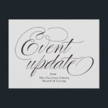 Gebeurtenisupdate grijs briefkaart<br><div class="desc">Moet je je gebeurtenis annuleren of uitstellen vanwege een ongelukkige omstandigheid? Rampen zoals pandemieën, zwaar weer, ziekte, dood kunnen een enorme klap toebrengen aan een grote dag. Stuur een bericht naar vrienden, familie en medestanders van dit eenvoudige en smaakvolle briefkaart. De rug omvat een groot blok van douanetekst met voorgestelde...</div>