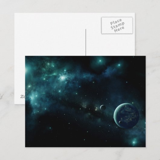 Gebewoonde planeet in de ruimte briefkaart (Voorkant / Achterkant)
