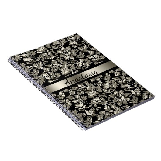 Gebezoedelde zilveren damast notitieboek (Rechterzijde)
