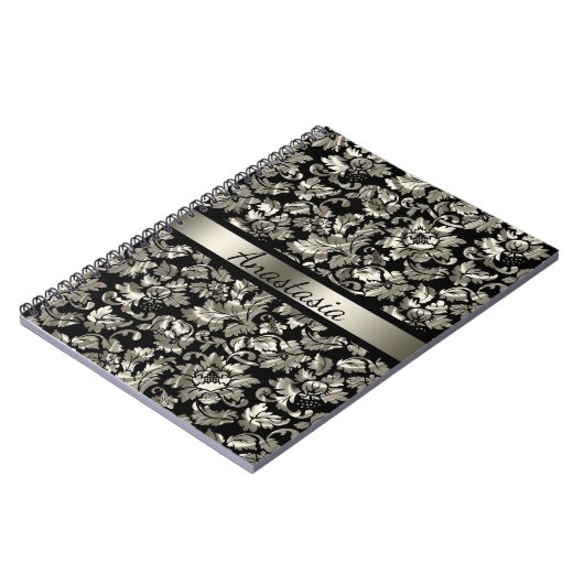 Gebezoedelde zilveren damast notitieboek (Linkerzijde)