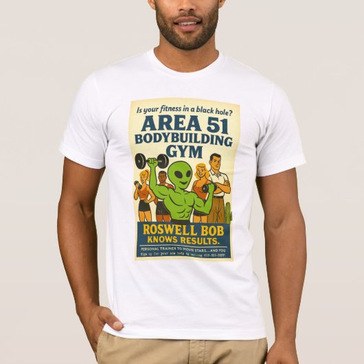 Gebied 51 Bodybuilding Gym Roswell Aliens 1950's T-shirt (Voorkant)