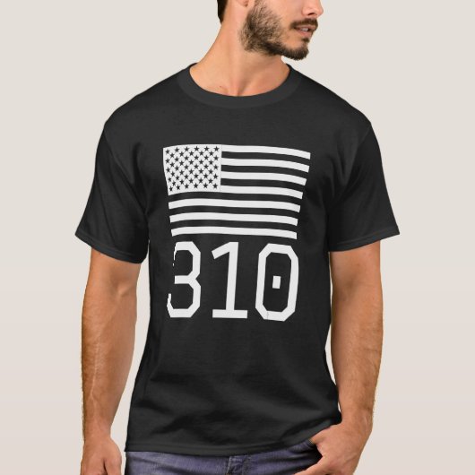 Gebied Code 310 Amerikaanse vlag Verenigde Staten T-shirt (Voorkant)