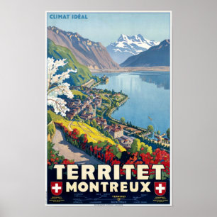 Gebied, Montreux, Zwitserland Vintage Travel Poster