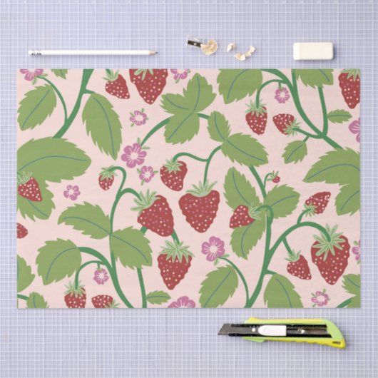 Gebied van Aardbeien op crème achtergrond Tissuepapier (Craft)