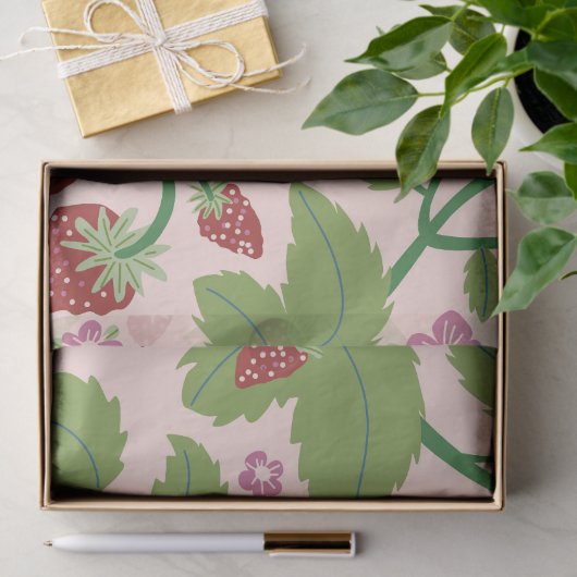 Gebied van Aardbeien op crème achtergrond Tissuepapier (Geschenk)