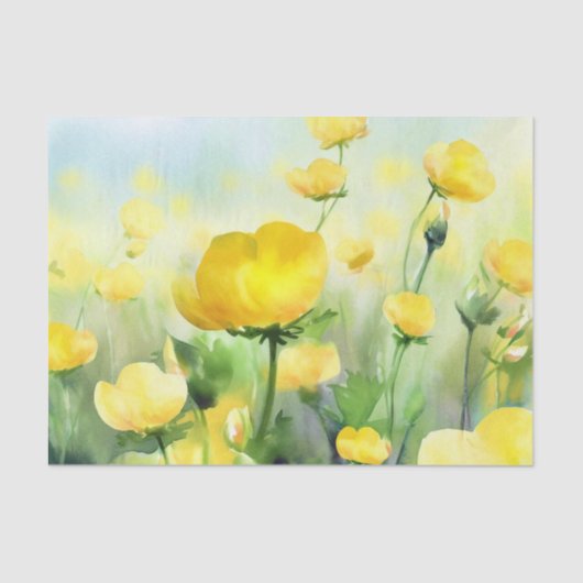 Gebied van Bloemen-Buttercups (B) Waterverf Tissuepapier (Voorkant)