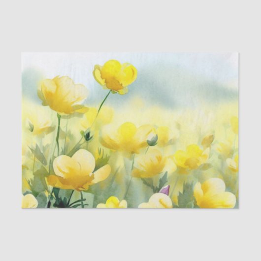 Gebied van Bloemen-Buttercups (C) Waterverf Tissuepapier (Voorkant)