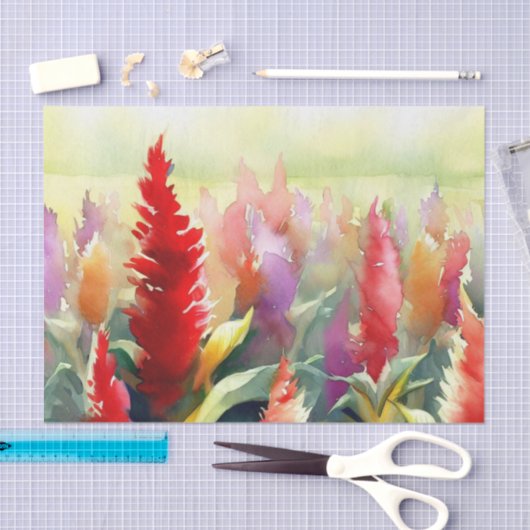 Gebied van Bloemen-Celosia (C) Waterverf Tissuepapier (Craft)