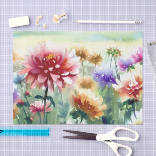 Gebied van Bloemen-Dahlia (C) Waterverf Tissuepapier (Craft)