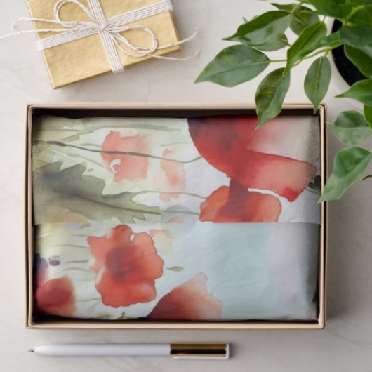 Gebied van Bloemen-Poppy (C) Waterverf Tissuepapier (Geschenk)