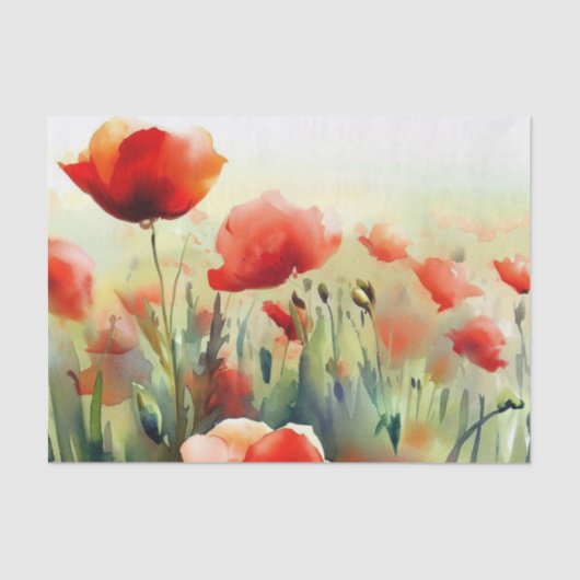 Gebied van Bloemen-Poppy (D) Waterverf Tissuepapier (Voorkant)