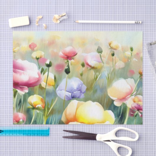 Gebied van Bloemen-Ranunculus (B) Waterverf Tissuepapier (Craft)