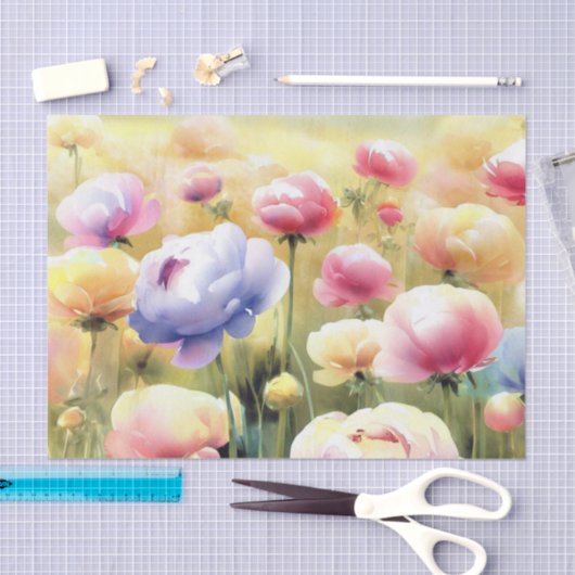 Gebied van Bloemen-Ranunculus (C) Waterverf Tissuepapier (Craft)