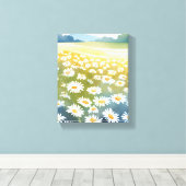 Gebied van Daisies | Bloemenweide bloemenschilderi Canvas Afdruk (Insitu (Houten vloer))