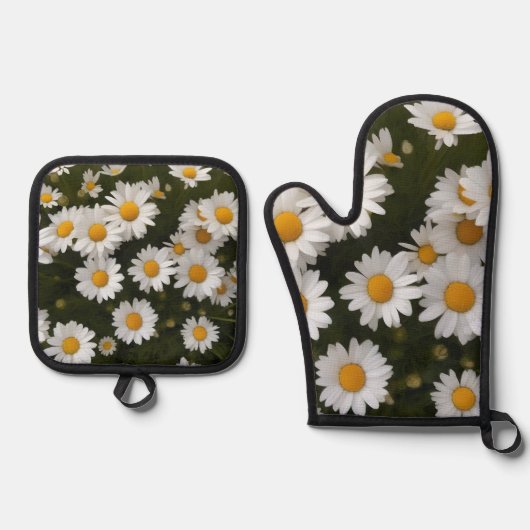 Gebied van Daisies Pothouder & Oven Mitt Ovenwant & Pannenlap Set (Voorkant)