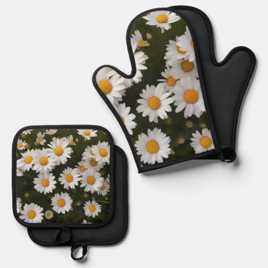 Gebied van Daisies Pothouder & Oven Mitt Ovenwant & Pannenlap Set (Voorkant / Achterkant)