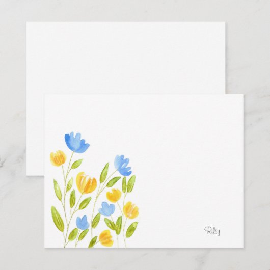 Gebied van de Gele Blauwe Bloemen Notitiekaartje (Voorkant / Achterkant)