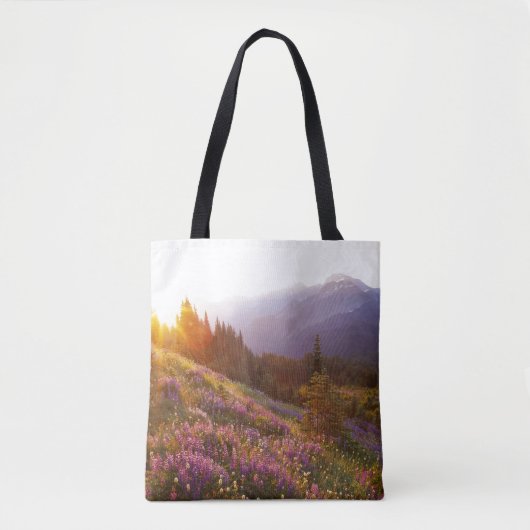 Gebied van de lupine- en Olympisch gebergte op Tote Bag (Voorkant)