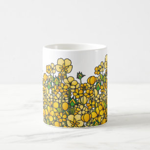 Gebied van gele Buttercup bloemen Koffiemok