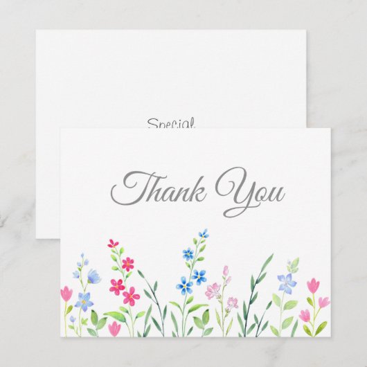 Gebied van gemengde Waterverf wilde bloemen Bedankkaart (Voorkant / Achterkant)