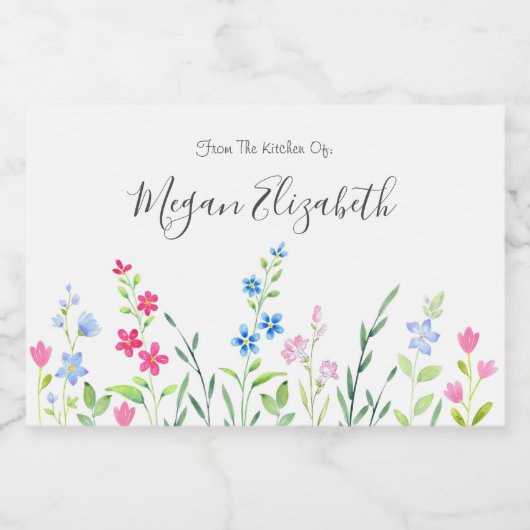 Gebied van gemengde Waterverf wilde bloemen Voedselcontainer Etiket (Enkel label)