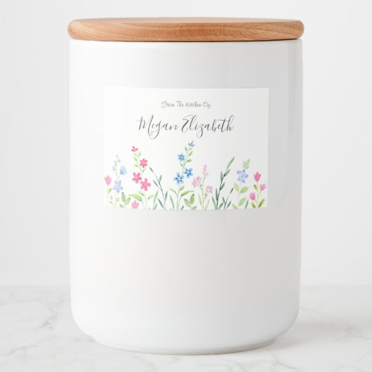 Gebied van gemengde Waterverf wilde bloemen Voedselcontainer Etiket (Voorkant)
