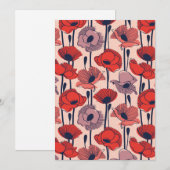 Gebied van klaprozen // moderne lijncontour wildfl feestdagenkaart (Voorkant / Achterkant)