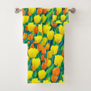 Gebied van Oranje en gele Tulpen Bad Handdoek