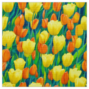 Gebied van Oranje en gele Tulpen Stof