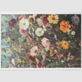 Gebied van prachtige bloemen met madeliefjes decou tissuepapier