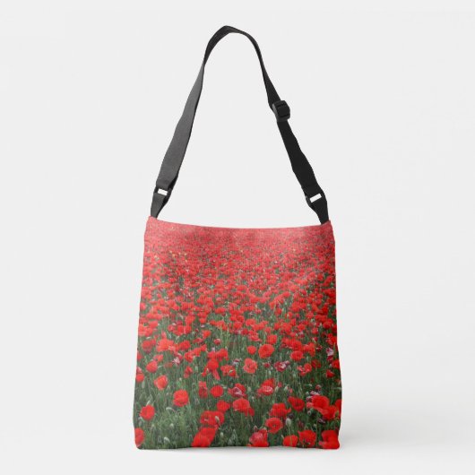 Gebied van rode papavers crossbody tas (Achterkant)