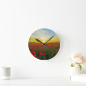 Gebied van rode papavers met zonsopgang ronde klok (Huis)