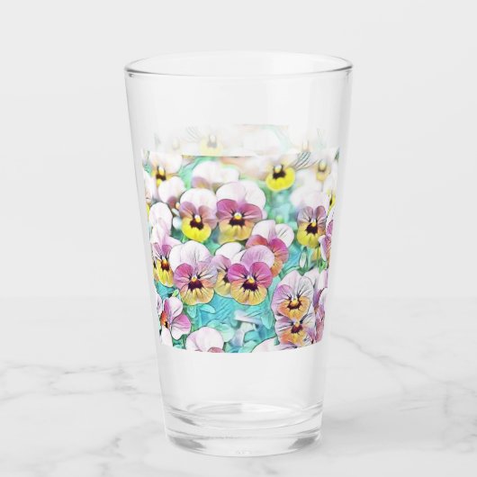 Gebied van roze, gele en witte pansies glas (Voorkant)