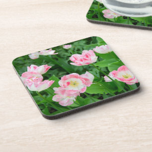 Gebied van roze tulpen bier onderzetter