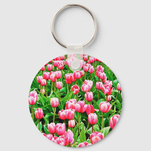 Gebied van roze Tulpen Sleutelhanger